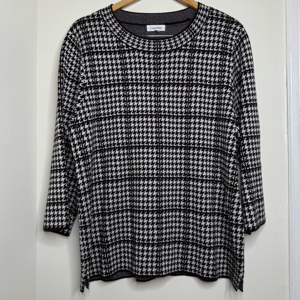 Calvin Klein Houndstooth Sweater Women’s Size XL Professional Classic Plaid